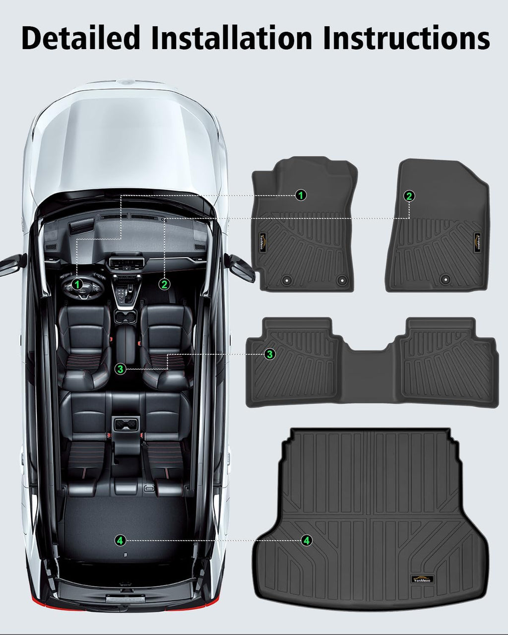 Floor Mats & Cargo Liner Custom Fit for Kia Forte 2019-2024 Sedan, S | EX | FE | LX | LXS | GT | GT-Line All Weather TPE Rubber Floor Liners Full Set Automotive Mat for Kia Forte Accessories