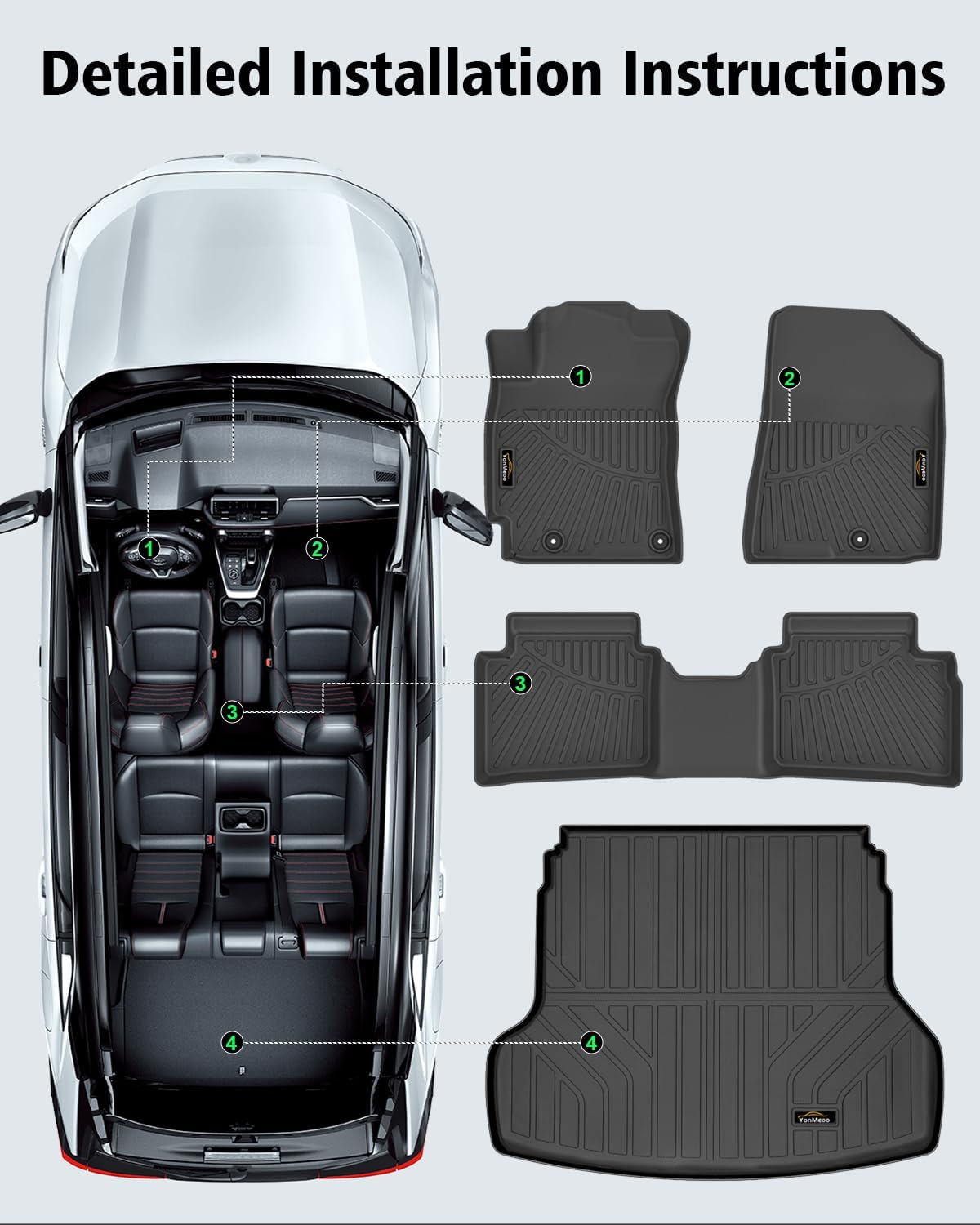 Floor Mats & Cargo Liner Custom Fit for Kia Forte 2019-2024 Sedan, S | EX | FE | LX | LXS | GT | GT-Line All Weather TPE Rubber Floor Liners Full Set Automotive Mat for Kia Forte Accessories