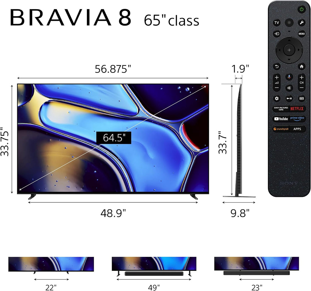 Sony K65XR80 65 Inch IMAX Enhanced Bravia OLED 4K HDR Google TV with a Walts TV Large/Extra Large Full Motion Mount for 43'-90' Compatible TV's and Walts HDTV Screen Cleaner Kit (2024)