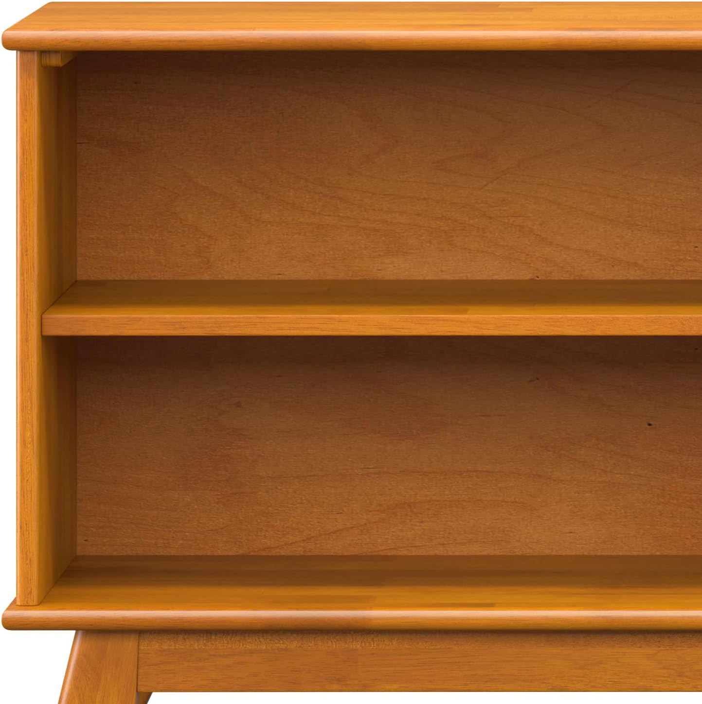 SIMPLIHOME Draper Bookcase - 30 inch Tall Solid Wood Low Bookshelf in Teak Brown, Mid-Century Modern Storage for Living Room, Study Room or Office with Tapered Legs and Wide Open Shelves