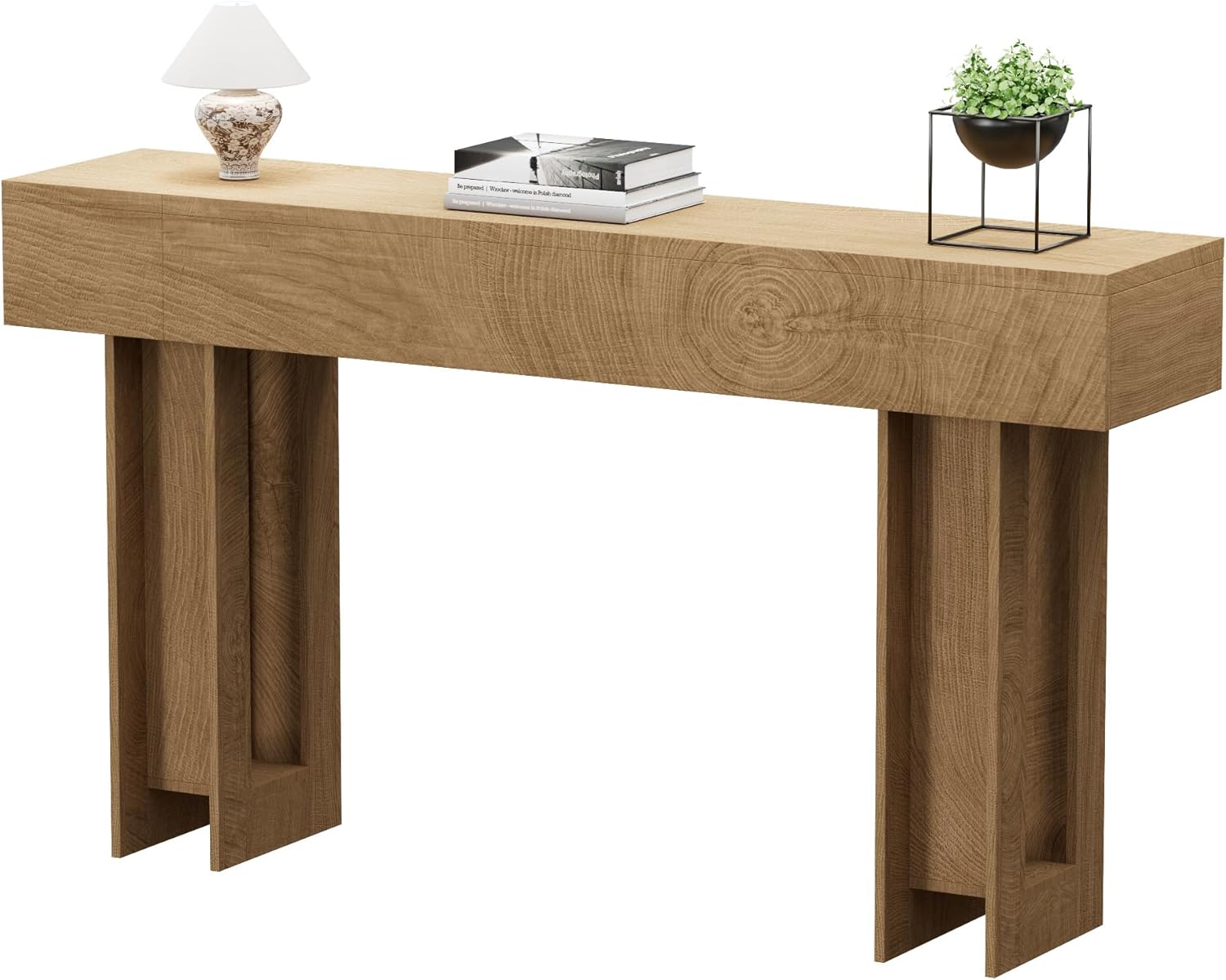 63 Inch Long Console Table, Narrow Rectangular Sofa Table Behind The Couch, Farmhouse Entryway Table for Entrance, Hallway, Living Room (Natural)