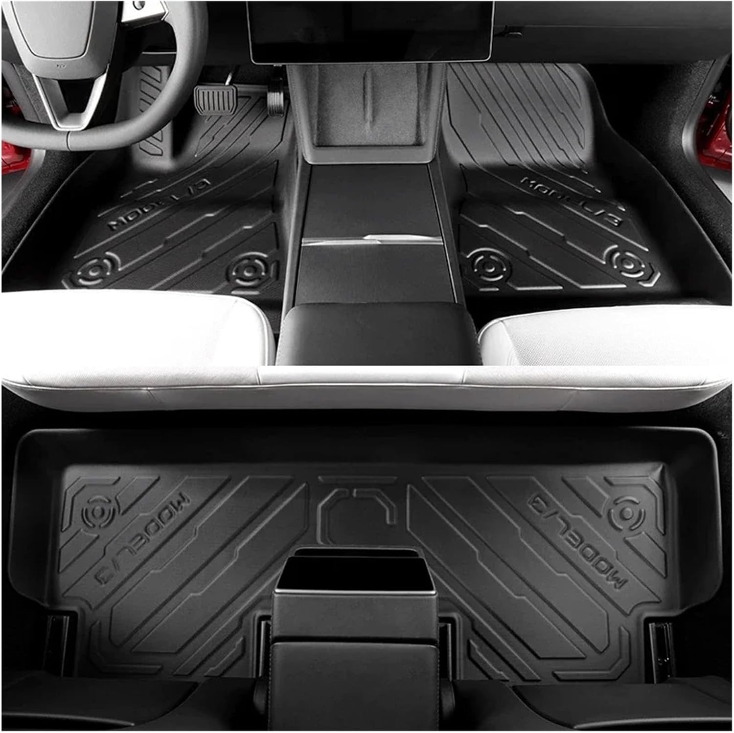 Compatible with Tesla Model 3 Highland 2024 2025+ TPE Floor Mats & Cargo Liner, 3D Cyber Style Waterproof Anti-Slip Trunk Mat Backrest Mats(6PCS LHD Set)