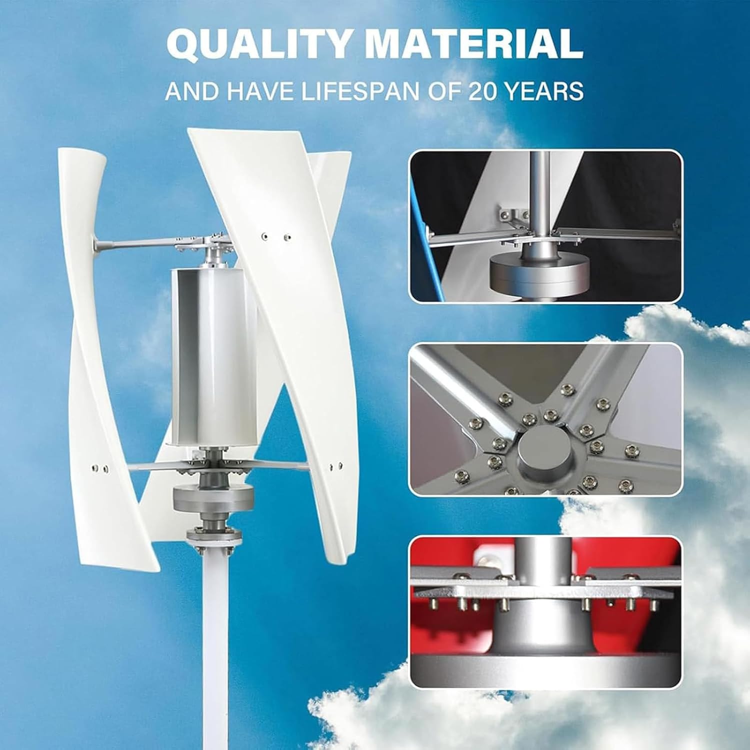 3000W Wind Turbine Generator - 12V, 24V, 48V, 220V Permanent Magnet Vertical Wind Generator Kit for Hybrid Wind Solar Systems
