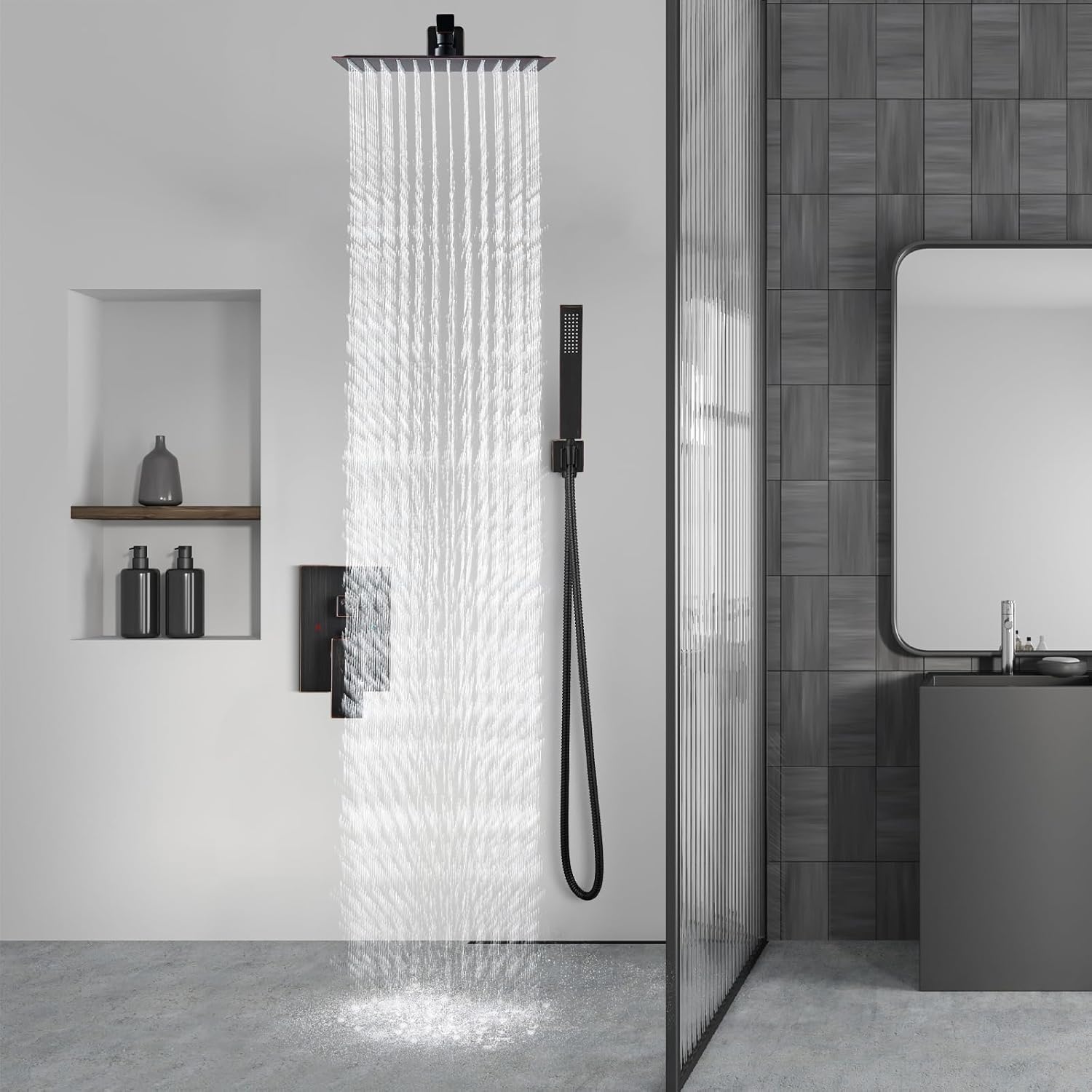 Aolemi Shower Faucet Set Rain Shower System with Handheld Spray Bathroom Shower Combo Rough-in Valve and Shower Trim Kit Included Oil Rubbed Bronze 12 Inch Wall Mount Shower Head
