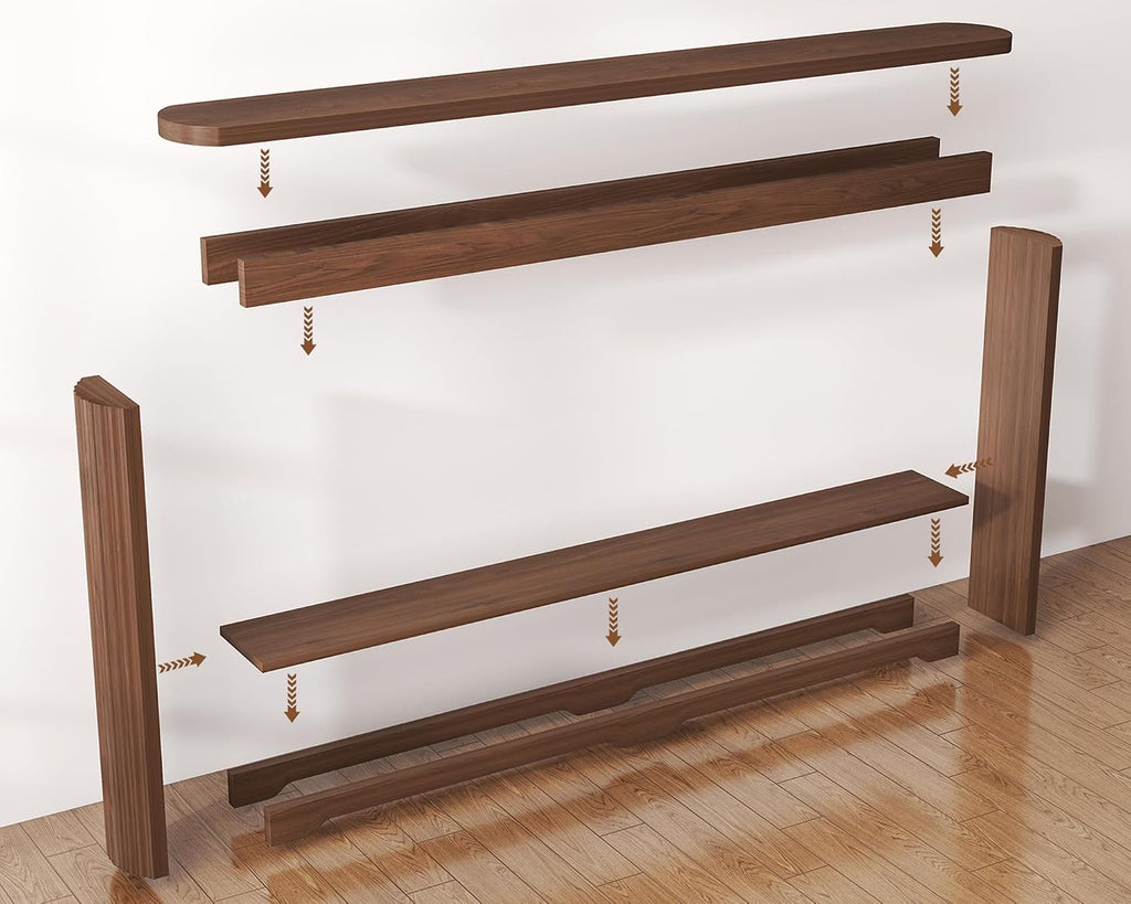 Rovibek Modern 70 Inch Entryway Table Narrow - Behind Sofa Table Narrow, 8 Inch Deep Console Table Behind Couch with Open Storage, Walnut Entryway Table for Hallway, Foyer, Living Room
