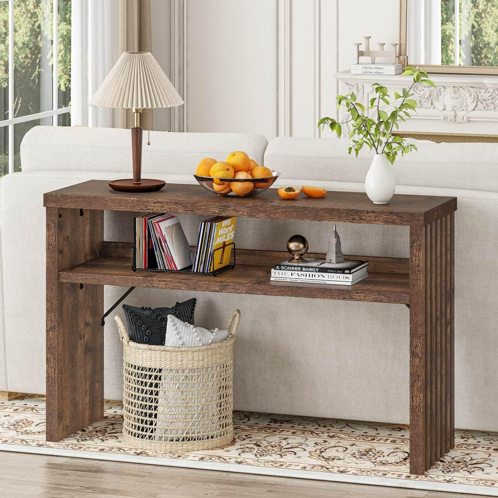 BON AUGURE Entryway Table, Console Table Behind Couch, Wood Sofa Tables with Shelf for Living Room, Farmhouse Entry Tables for Hallway Foyer (Rustic Oak, 47 Inches)