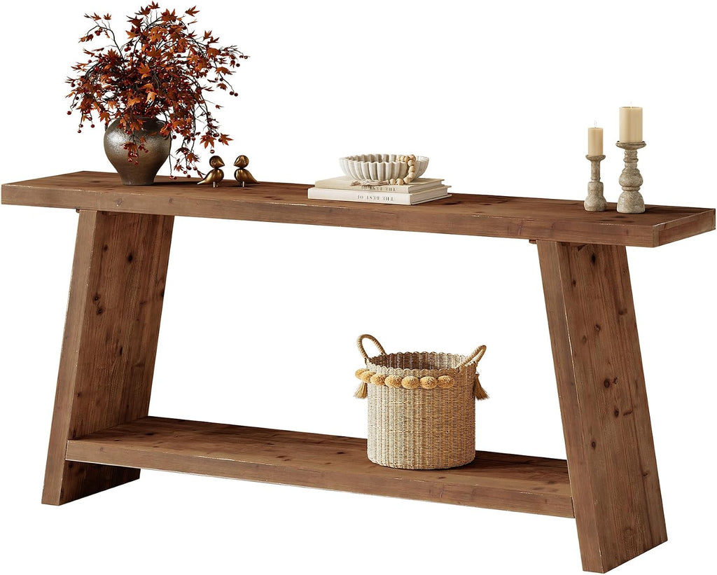 70.9'' Solid Wood Console Table, Narrow Long Sofa Table Behind Couch with 2-Tier Storage, Farmhouse Entryway Table for Living Room, Hallway, Foyer, Brown
