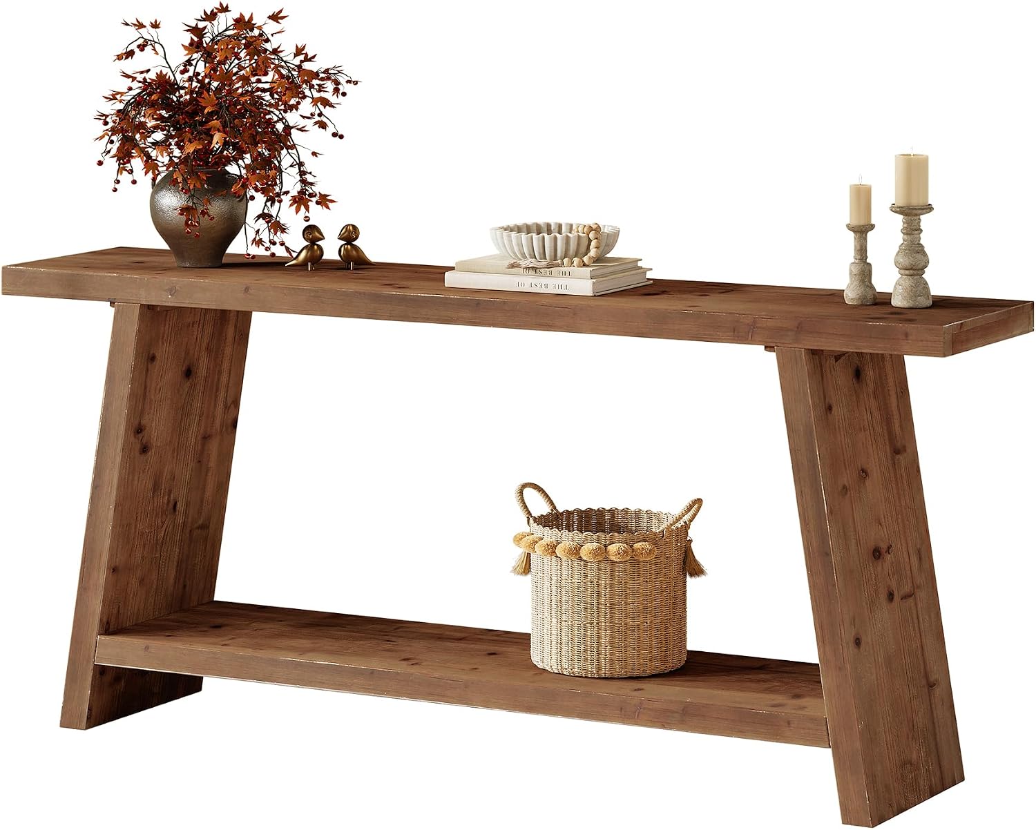 70.9'' Solid Wood Console Table, Narrow Long Sofa Table Behind Couch with 2-Tier Storage, Farmhouse Entryway Table for Living Room, Hallway, Foyer, Brown
