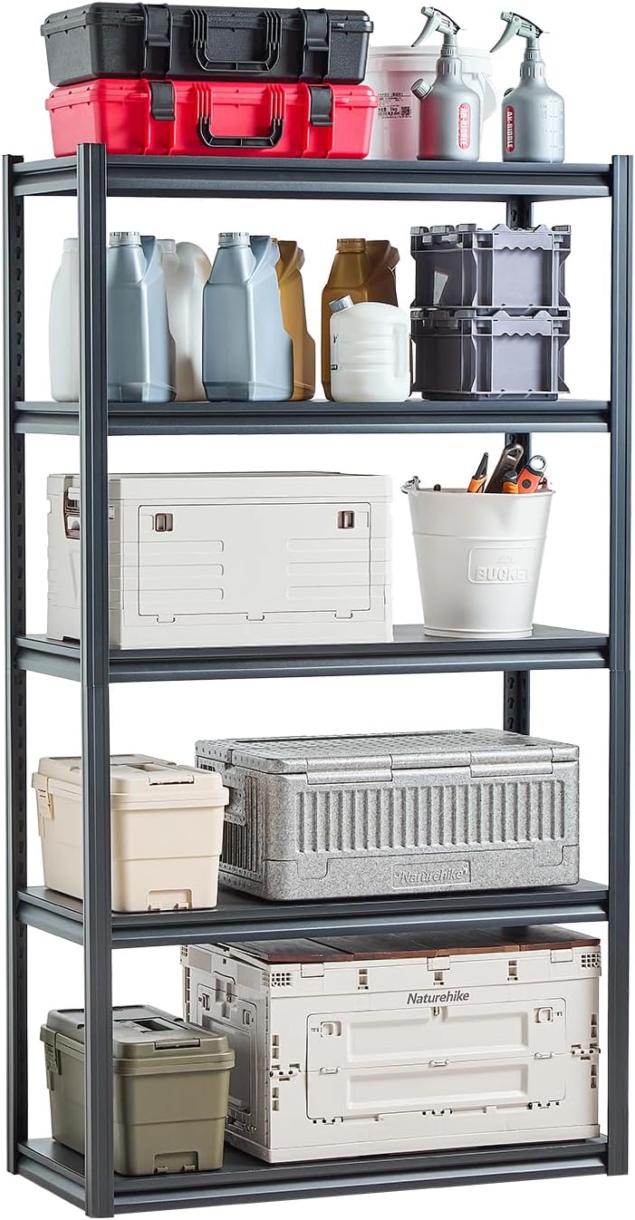 VEVOR Storage Shelves, 2000 lbs, 5 Tier Garage Storage Shelving, 18' D x 40' W x 72' H Adjustable Metal Shelves for Garage Shelves Utility Rack Shelf, Ideal for Kitchen, Warehouse, Basement, Black
