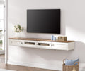 WAMPAT Floating TV Stand for TVs up to 80 Inches, Wooden Wall-Mounted TV Shelf with Charging Station, Modern Floating Entertainment Center for Living Room Decor, White