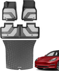 Coverado Floor Mats Full Set, Cargo Liners Compatible with Tesla Model Y 5 Seat 2024 2023 2022 2021 2020, All Weather TPE Cargo Liner Floor Liners, Trunk Floor Mat BlackGray Two-Tone
