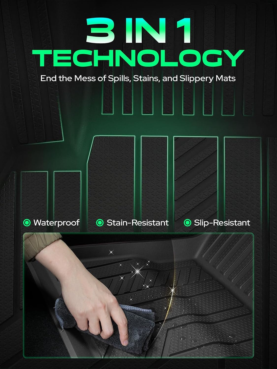 YHTAUTO Floor Mats & Cargo Liners Compatible with Tesla Model 3 Highland 2024 2025 2026, TPE Floor Liners All Weather Custom Fit, 1st & 2nd Row & Cargo Trunk Mat & Lower Storage Mat, Set of 5, Black