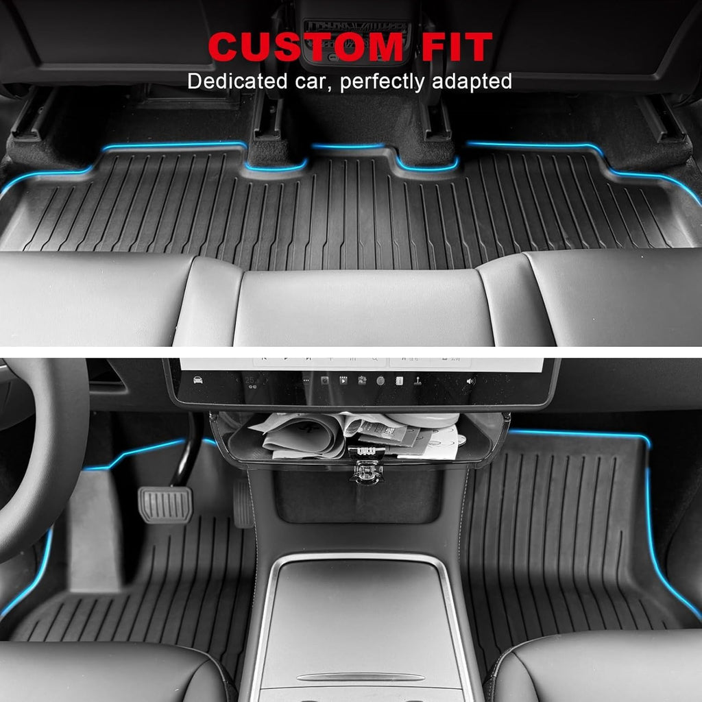 Big RED Floor Mats for Tesla Model Y 7-Seat,Fit for 2021 2022 2023 2024, 100% TPE All Weather Cargo Liner Trunk Accessories, Set of 9 Mats (Not Fit 5-Seat)