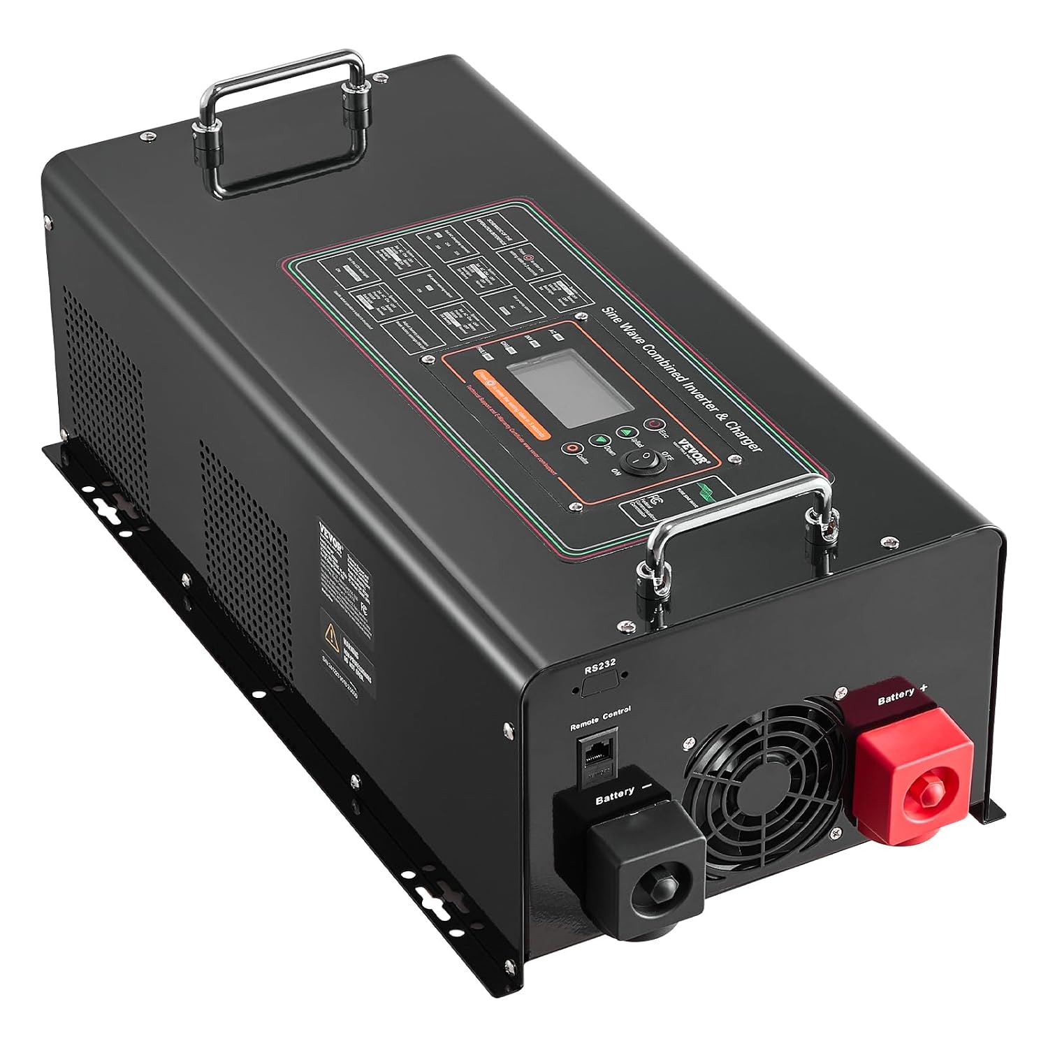VEVOR Pure Sine Wave Inverter Charger, 4000 Watt, DC 24V to AC 120V, Battery Charger with LCD Display, Remote Control, Solar Inverter for Off-Grid Solar RV Boat Home, Compatible with Various Batteries