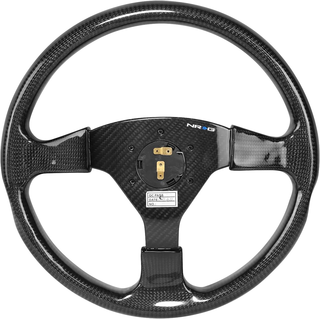 NRG Innovations NRG-ST-012CF Light weight Carbon Fiber Steering Wheel, 3 Spoke, 350mm, 6 X 70 PCD, Flat Dish,Gloss Black