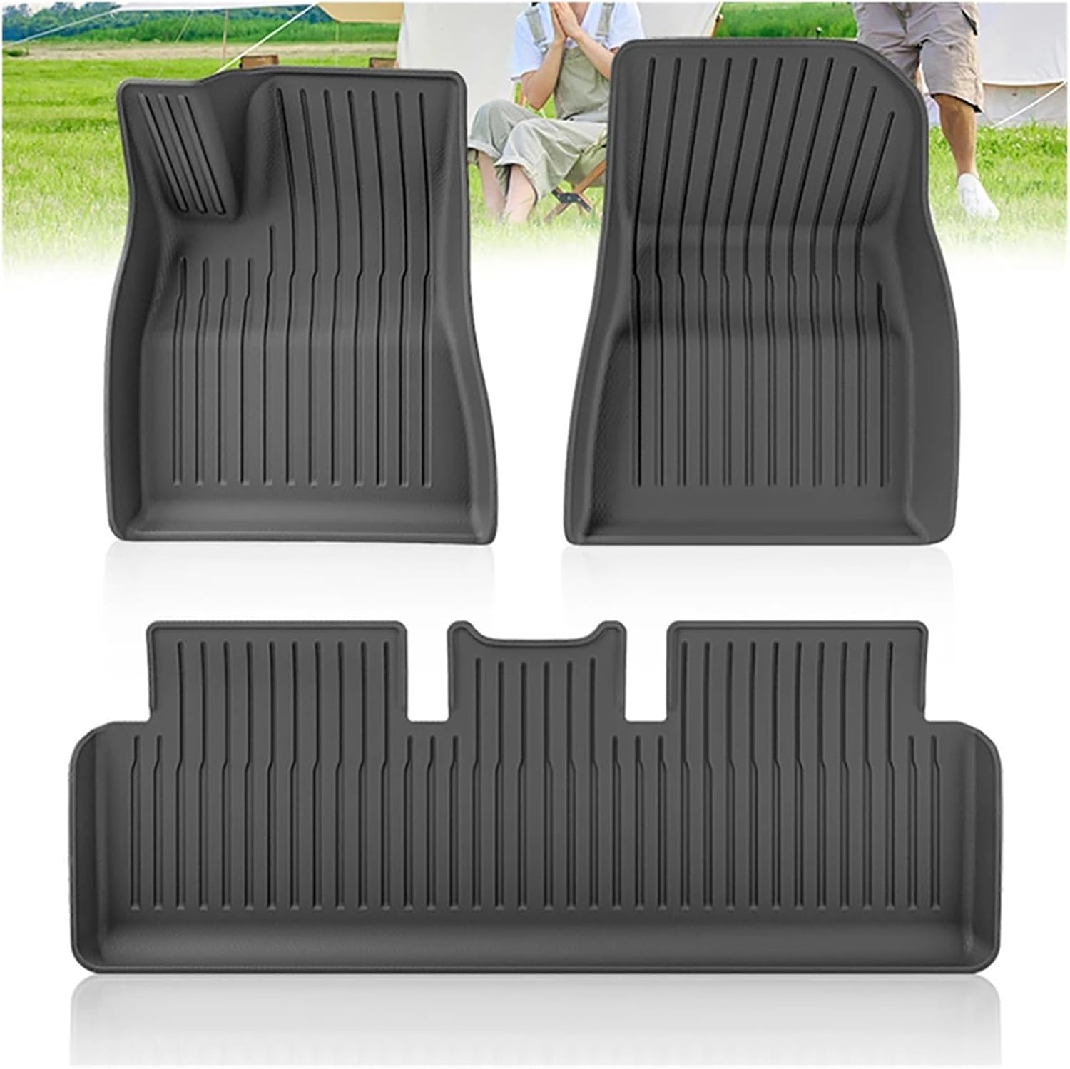 Compatible with 2024 Tesla Model 3 Highland Floor Mats TPE All Weather Front Rear Cargo Liner Mat, Waterproof Anti-Slip Mats Accessories(2024 M3D FM LHD)