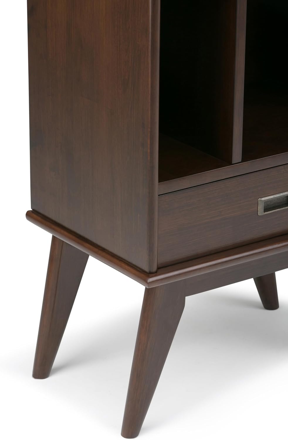 SIMPLIHOME Draper Bookcase - 64 inch Tall Solid Wood Storage Bookshelf in Medium Auburn Brown, Mid-Century Modern Storage for Living Room, Study or Office with Adjustable Shelves and Angled Legs