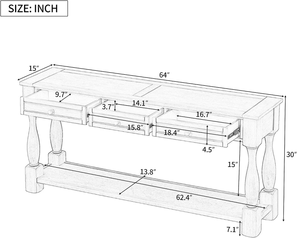 Merax Console Table, 64' Long Extra-Thick Entryway Table Sofa Table with 3 Drawers and Shelf for Entryway, Hallway, Living Room (Navy Blue)