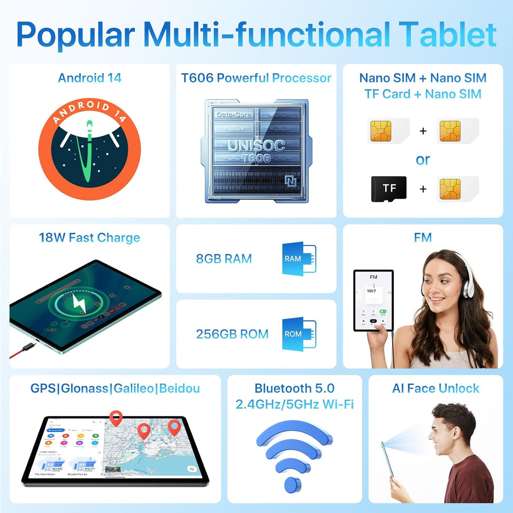 UMIDIGI G9 Tab Tablet 11 Inch,Android 14 Tablets Dual SIM Card Slot 8+256GB+1TB Expand,Android Tablets with Stylus&Case 7200mAh and 13+8MP Cameras,2024 Cellular Tablette with Face Unlock,GPS,FM(Green)