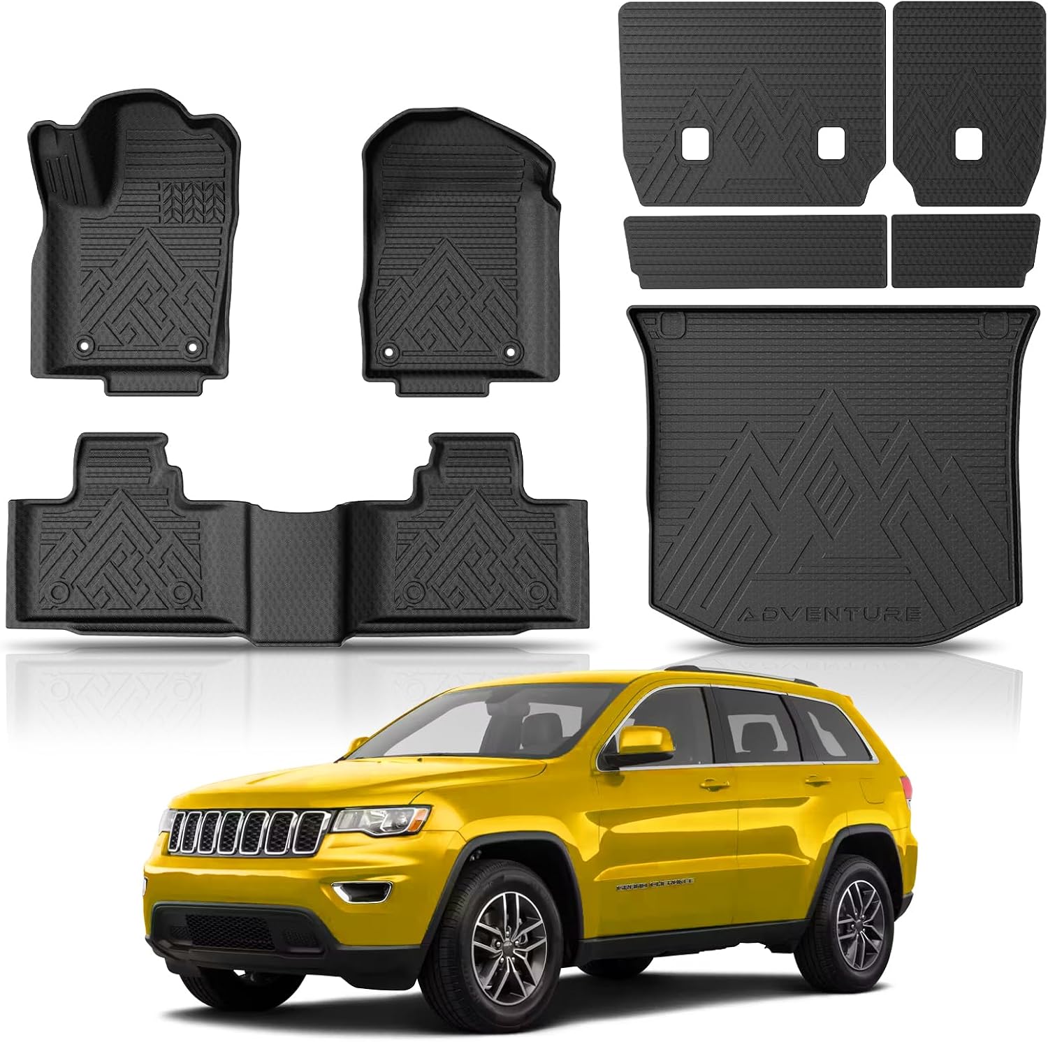 KUST Floor Mats for 2011-2021 Jeep Grand Cherokee Accessories (Not for L), All Weather Floor Liners & Trunk Mat & Rear Backrest Mats, TPE Rubber, Raised Edge, Full Set of 8