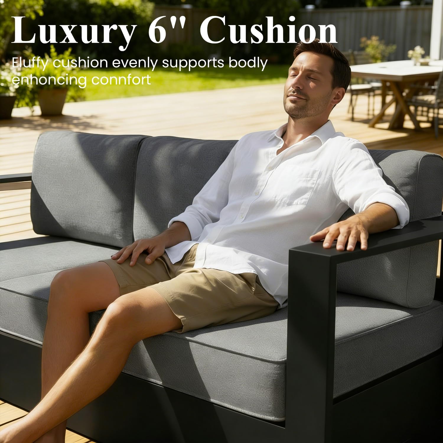 LayinSun Oversized Aluminum Outdoor Furniture, 1 Piece Patio Lovseat Sofa, Deep Seating and Upgraded 6-inch Cushions for Porch, Balcony, Deck