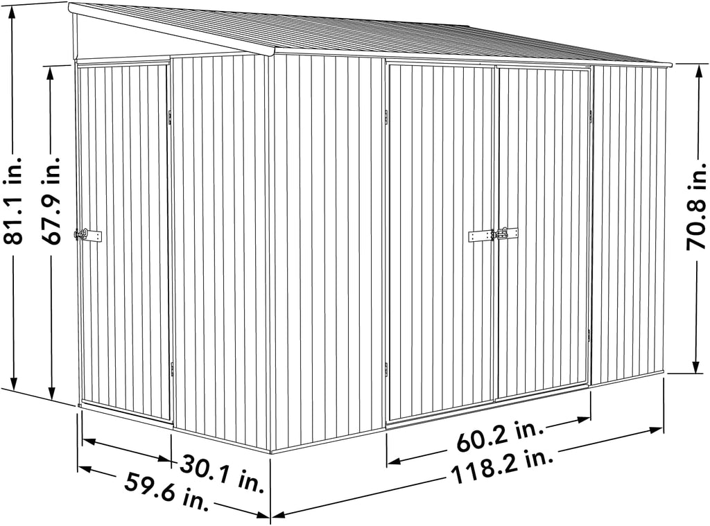 Absco Durango 5 Ft. x 10 Ft. Metal Storage Shed DIY Three Door Woodland Gray Galvanized Steel Bike Shed for Tools, Lawn & Garden Equipment, Outdoor Patio Furniture, Garden Lean to Shed Kit