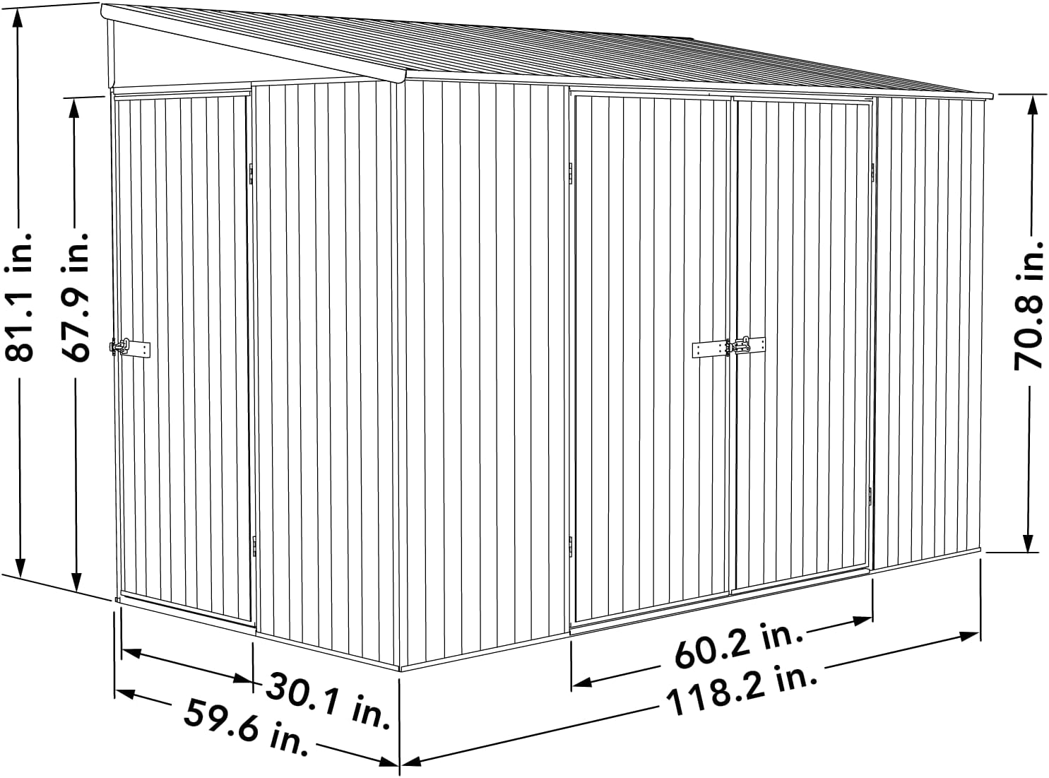 Absco Durango 5 Ft. x 10 Ft. Metal Storage Shed DIY Three Door Woodland Gray Galvanized Steel Bike Shed for Tools, Lawn & Garden Equipment, Outdoor Patio Furniture, Garden Lean to Shed Kit