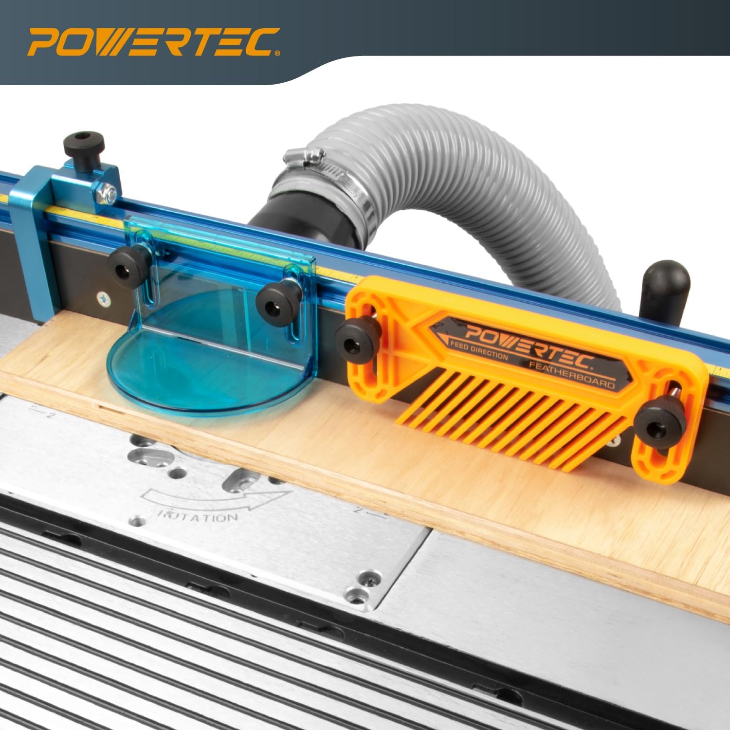 POWERTEC 72032 Deluxe Router Table Fence System 3-3/8' Tall 24' Long and Rail Coping Sled for Router Tables, Professional Precise Cutting Rail for Cabinet Door Joints, Drawers and Woodworking