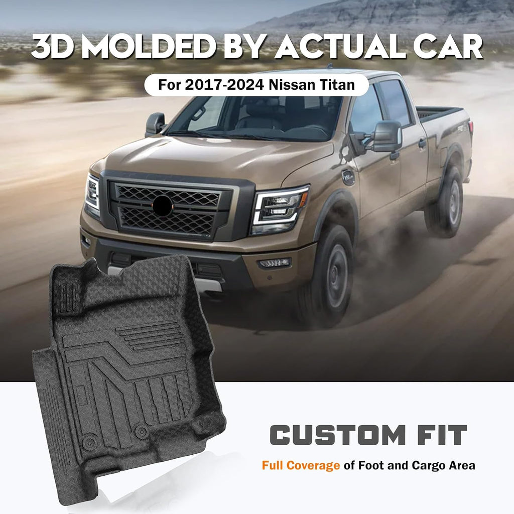 KUST Floor Mats Bed Mat Set for 2017-2024 Nissan Titan, 2016-2024 Titan XD Crew Cab, 5.6FT Truck Bed Liner All Weather TPE Rubber High Edge Heavy Duty