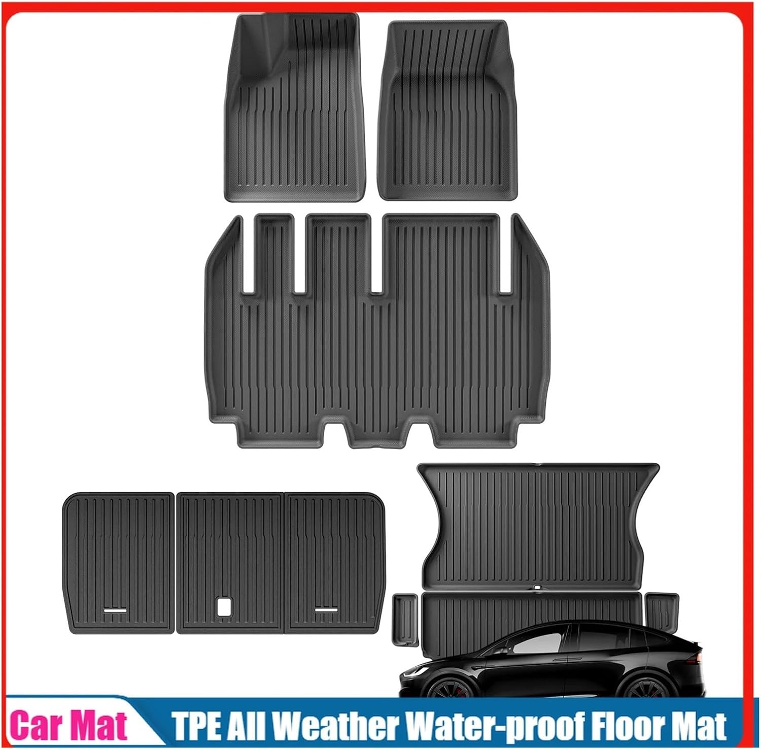 Compatible with Tesla Model X 2024 5/6/7 Seat TPE 3D Car Floor Mats Cargo Liner Trunk Pad Waterproof Protective Left Rudder(7seats 9PCS)