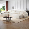 Modular Sectional Sofa, Boneless Couches for Living Room, L-Shape Sofa Couches,Cloud Couch Sectional, Comfy Corduroy Sofa, with Deep Seat, No Assembly Required (Beige, 4 Seater + 2 Ottoman)
