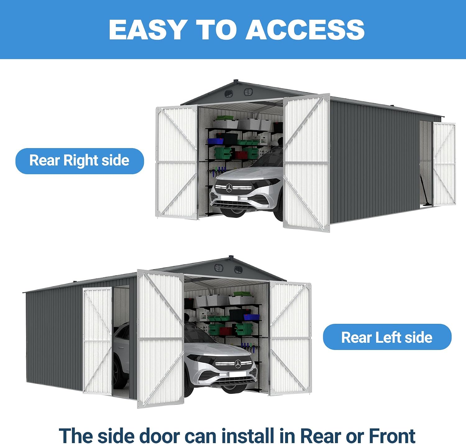 10x20 Ft Outdoor Metal Garage Shed, Extra Large Storage Shed with Double Hinged Doors, Carport for Car, Truck, Bicycle and Garden Equipment, Dark Gray