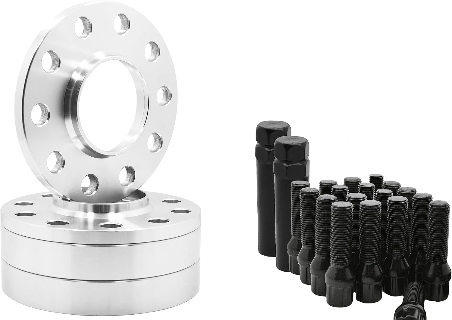 4 Pc 5x112 MM Hub Centric 17 MM & 25 MM Wheel Spacers 66.6 Wheel Bore + Black M14x1.5 Conical Spline Tuner Bolts Aftermarket Wheels Works with Audi 2009 + A4 A5 A6 A7 A8 S4 S5 S6 S7