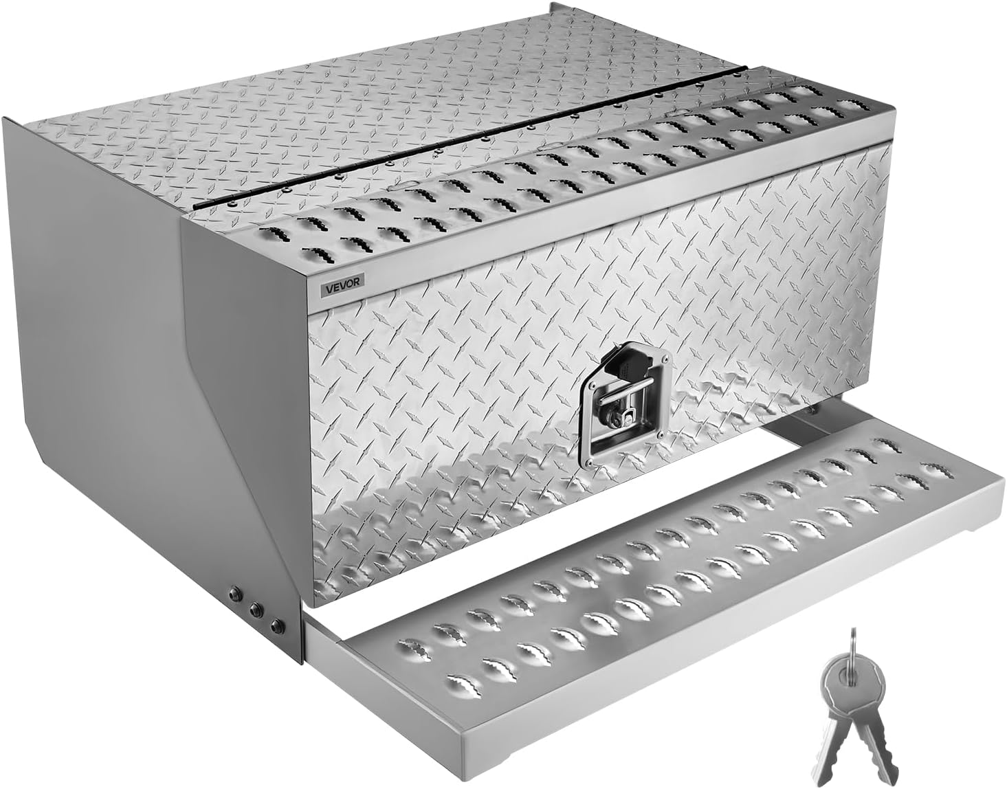 VEVOR Semi-Truck Step Tool Box, 30' x 29.5' x 15.8' Heavy Duty Aluminum Diamond Plate Toolbox, Waterproof Cab Entry Step Storage Box with T-Handle Lock & Keys for Flatbed, Crane, and Semi Trucks