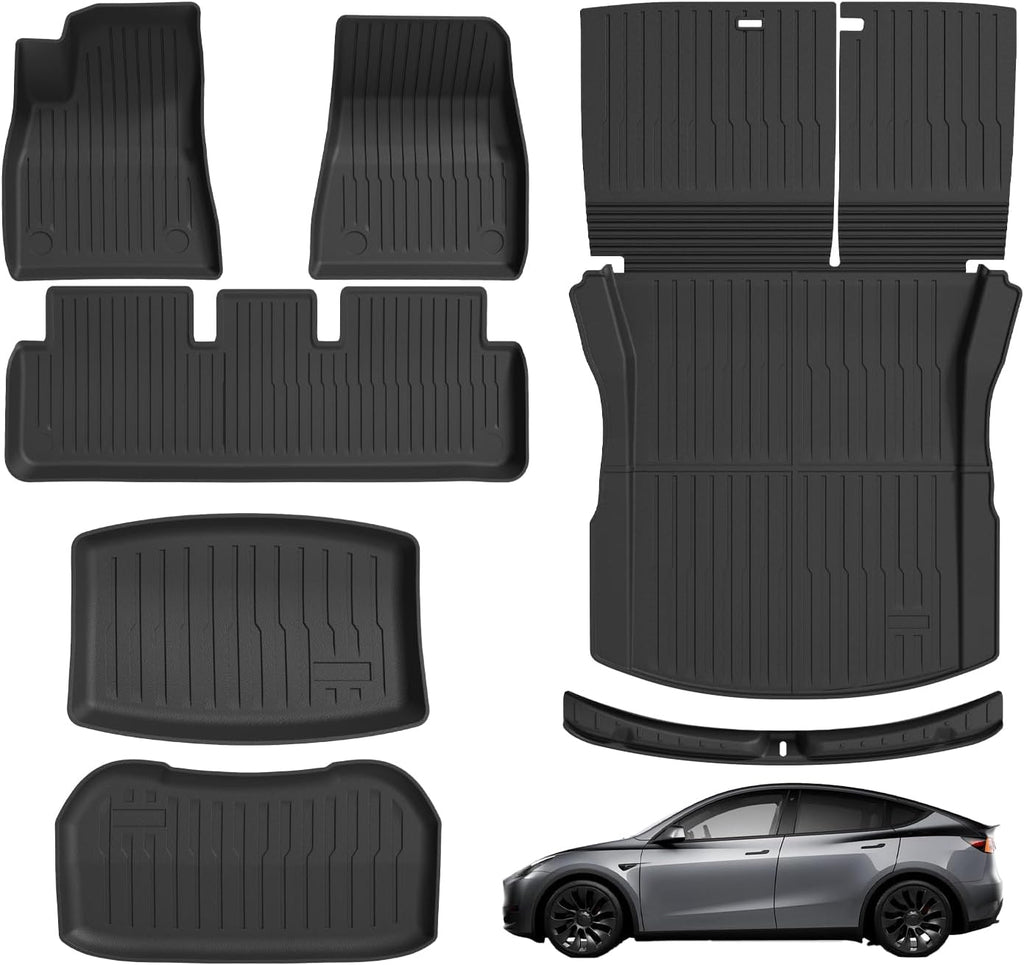 Floor Mats Trunk Mat for Tesla Model 3 Highland Sep. 2023-2026, All Weather TPE Floor Liners Backrest Cargo Mat with Trunk Door Sill Protector for Model 3 Highland Accessories 9Pcs