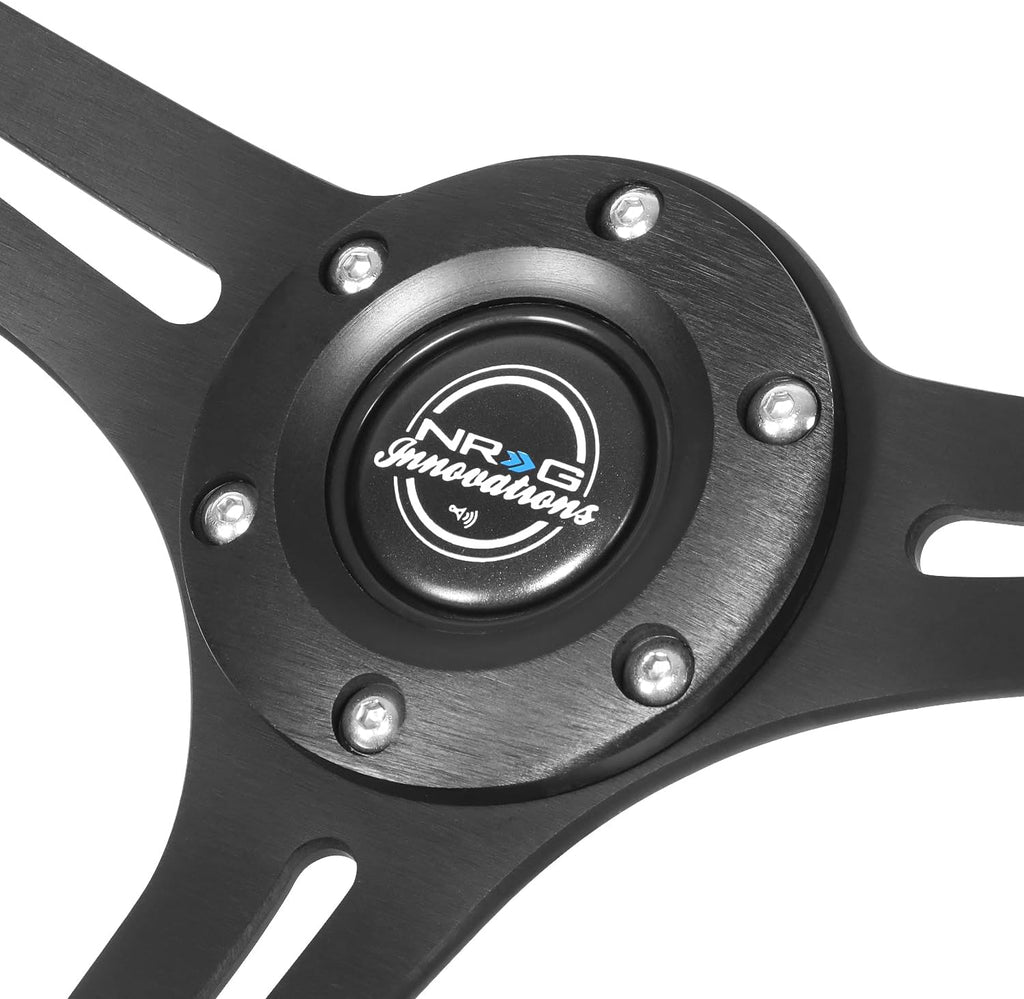 NRG Innovations NRG-RST-030S-BK Reinforced Steering Wheel - 350mm Sport Steering Wheel (2.5' Deep) - matte black spoke/Suede with Slits