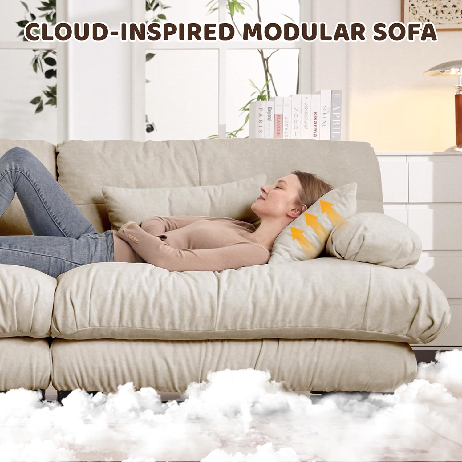 Modular Sectional Sofa, 2 Seater Cloud Couch Small Couches for Small Spaces, Modern Deep Seat Couch, Home Sofa Living Room Oversized Loveseat with Bolster Armrests 4 Pillows | Small Spaces, Deep Seat, Bolster Armrests, 4 Pillows