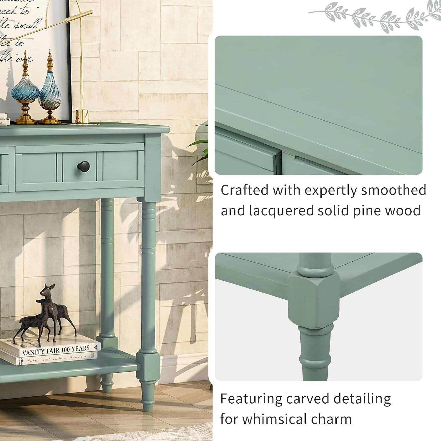 Merax Wood Sofa Table Console Table,Entryway Table Traditional Design with Two Drawers and Bottom Shelf for Living Room,Hallway,Dining Room,Retro Blue