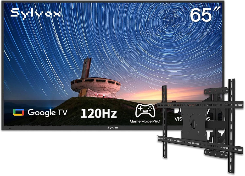 SYLVOX Outdoor TV with Wall Mount & Cover, 65 inch 120Hz 4K Smart TVs, Weatherproof & IP55 Waterproof, Compatible with Google & Dolby Atmos, HDMI 2.1 & USB 3.0, 1000 Nits Outside TV for Gaming