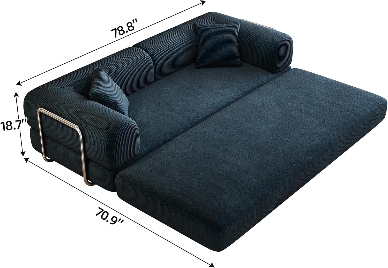 Ball & Cast 78' Convertible Floor Sofa Bed – 4-in-1 Modular Corduroy Sleeper with Fixed-Shape Support, No Assembly, Boneless Folding Couch with Armrests & Pillows – for Living Room, Apartments, Blue