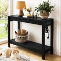 47' Entryway Table, Narrow Console Sofa Table, with Outlets and USB-C Port, Entryway Table with Open Storage, for Living Room, Hallway, Entryway, Foyer, Kitchen Counter, Black