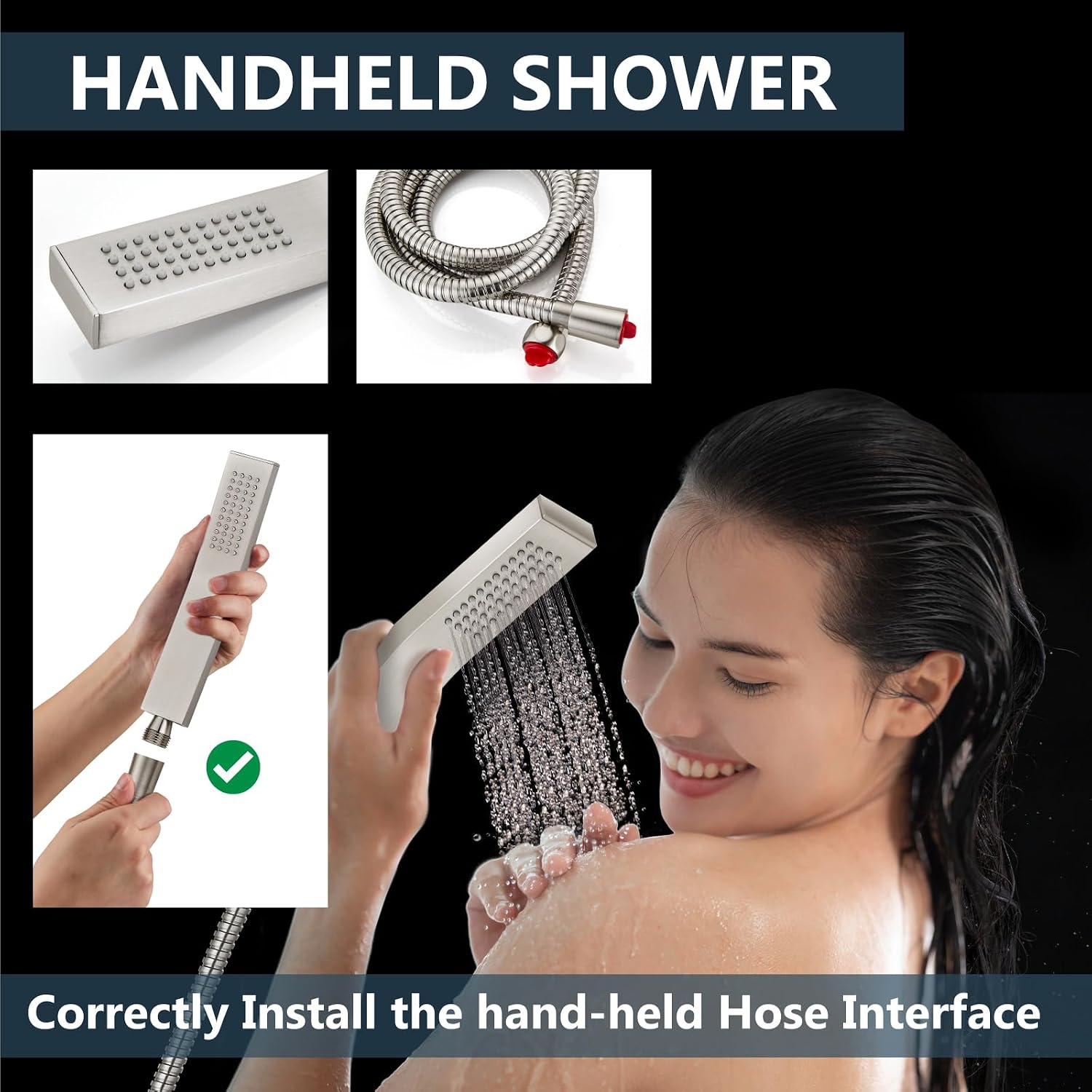 Aolemi Ceiling Mount Shower System Rain Shower Head with Handheld Spray High Pressure Shower Faucet Set Rough-in Valve Shower Trim Kit Included Bathroom Brushed Nickel 10 Inch Ceiling Shower Head