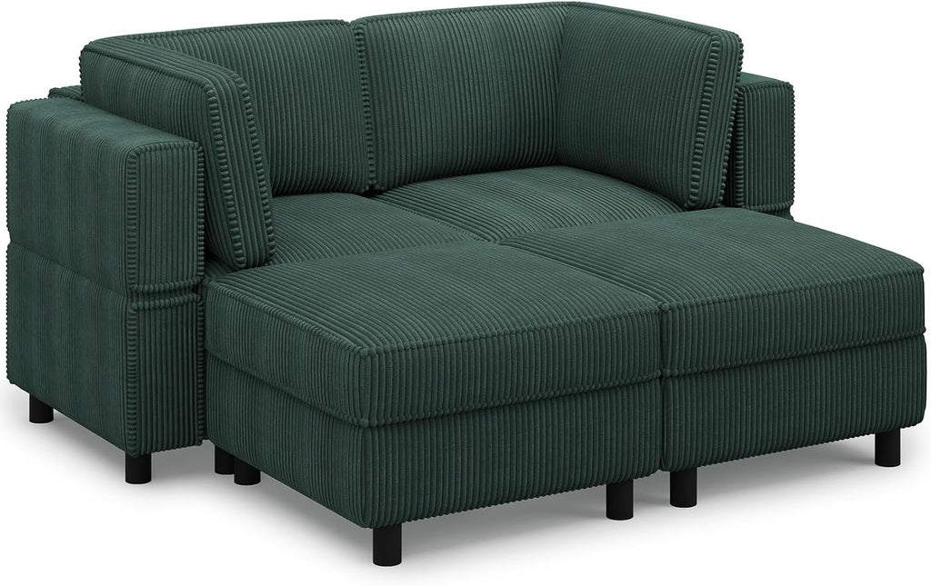 Belffin Modular Sectional Sofa with Deep Storage Seat,Corduroy Sectional Couch Convertible 4 Seat Modular Sleeper Sofa Couch Chaise,Green