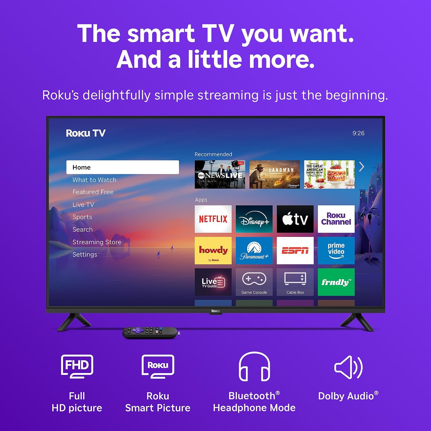 Roku Smart TV 2026 – 40-Inch Select Series, 1080p Full HD TV – Roku TV with Voice Remote – Flat Screen LED Television with Wi-Fi for Streaming Live Local News Sports & Movies, Bluetooth Headphone Mode