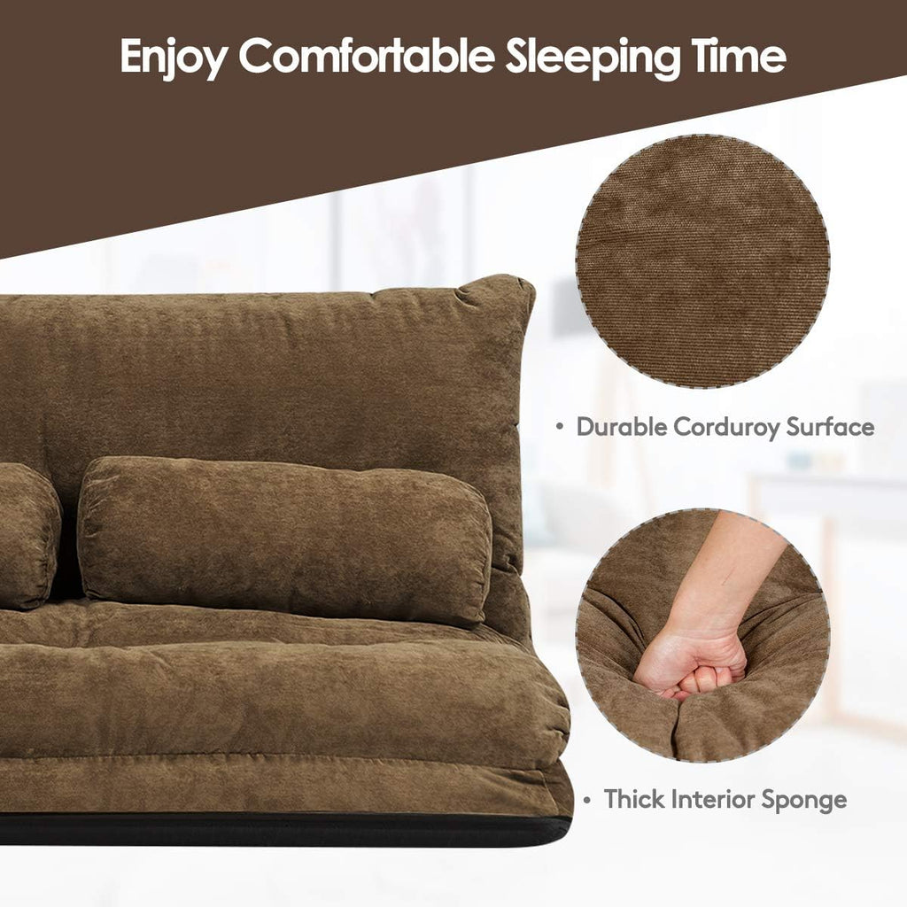 Giantex Adjustable Floor Sofa Couch with 2 Pillows, Multi-Functional 6-Position Foldable Lazy Sofa Sleeper Bed, Multi-Functional Suede Floor Seating Sofa for Reading Gaming (Coffee)