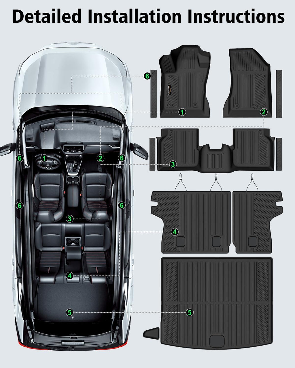 Floor Mats Custom Fit for Jeep Compass 2017-2025 2026 Trunk Mat with Backrest Mat All Weather TPE Rubber Cargo Liner Anti-Slip Full Set for Compass Accessories (Trunk Mat+Backrest Mats+Floor Mats)