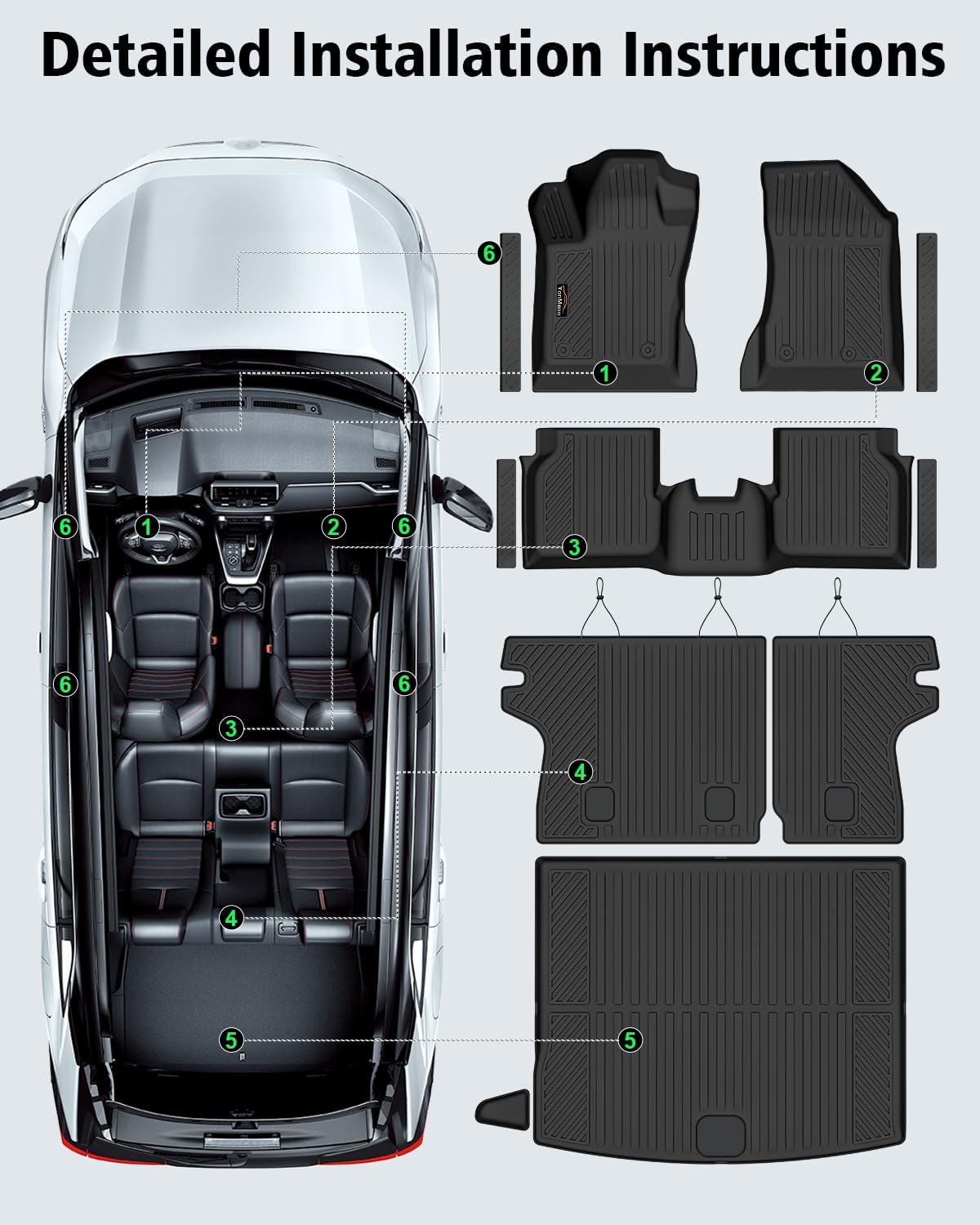 Floor Mats Custom Fit for Jeep Compass 2017-2025 2026 Trunk Mat with Backrest Mat All Weather TPE Rubber Cargo Liner Anti-Slip Full Set for Compass Accessories (Trunk Mat+Backrest Mats+Floor Mats)