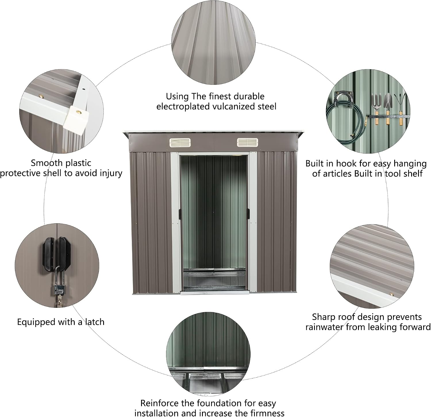 6.4 x 4ft Outdoor Metal Storage Shed，with Lockable Doors, Floor Frame, Sun Protection, Waterproof Tool Storage Shed for Patio, Lawn,Backyard (Gray-6.4 x 4ft)