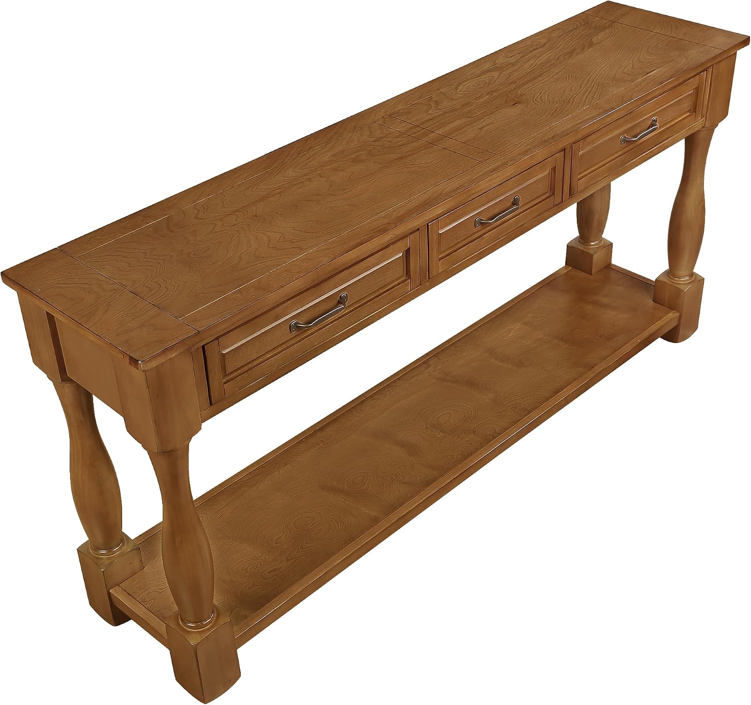 Merax Retro Entryway Table with 4 Drawers, Console Table with Open Storage Shelf for Entryway, Wood Side Table with Thick Legs for Living Room Bedroom, Brown
