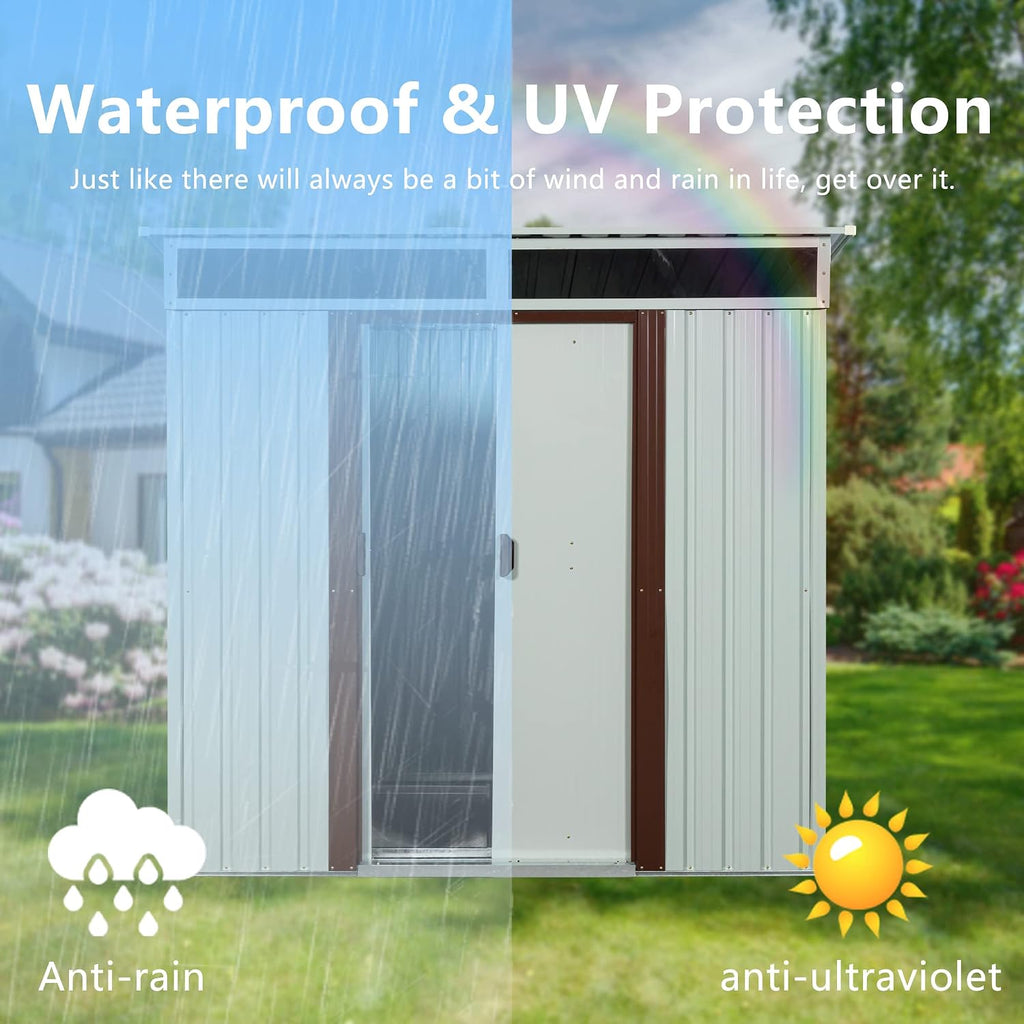 6.4 x 5ft Outdoor Metal Storage Shed，with Lockable Doors, Floor Frame, Sun Protection, Waterproof Tool Storage Shed for Patio, Lawn,Backyard (White-6.4 x 5ft)